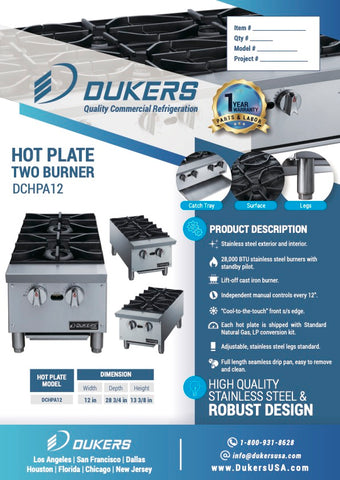 Dukers DCHPA12 Hot Plate with 2 Burners