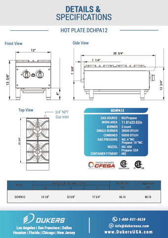 Dukers DCHPA12 Hot Plate with 2 Burners