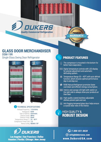 Dukers DSM-19R Commercial Single Glass Swing Door Merchandiser Refrigerator 18.7 cu. ft.