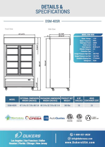 Dukers DSM-40SR Commercial Glass SLIDING Door Merchandiser Refrigerator(Black)