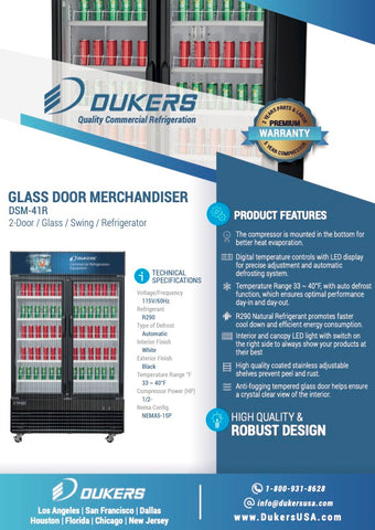 Dukers DSM-41R Commercial Glass Swing 2-Door Merchandiser Refrigerator