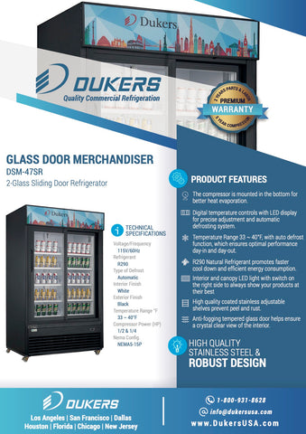 Dukers DSM-47SR Commercial Glass SLIDING 2-Door Merchandiser Refrigerator(Black)
