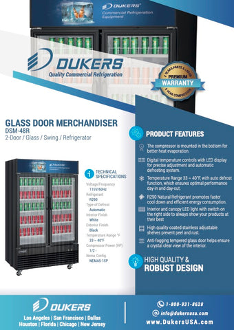 Dukers DSM-48R Commercial Glass Swing 2-Door Merchandiser Refrigerator