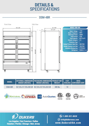 Dukers DSM-48R Commercial Glass Swing 2-Door Merchandiser Refrigerator