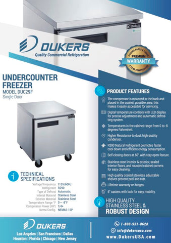 Dukers DUC29F Single Door Undercounter Freezer in Stainless Steel