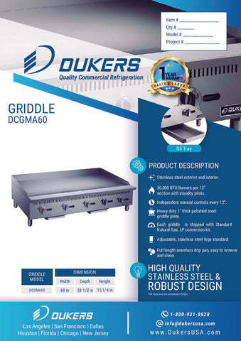 Dukers DCGM60A 60 in. W Griddle with 5 Burners