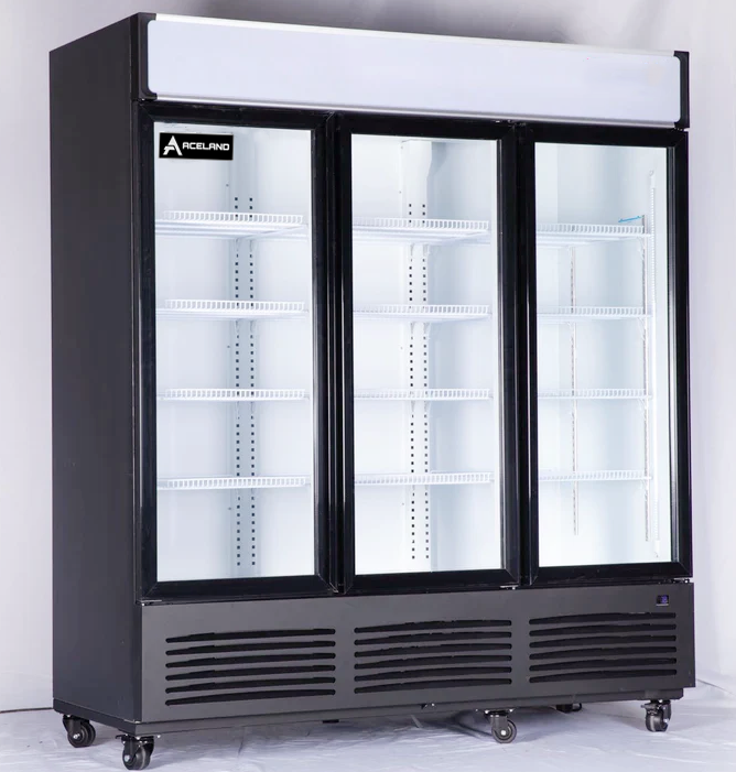 Aceland AKF-72BG 72" W Commercial Display Freezer Merchandiser 3 Glass Door 3 Section Stainless Steel Reach-In Glass Door Upright Air Cooling 54 Cu.ft for Restaurant, Bar, Shop, Retail