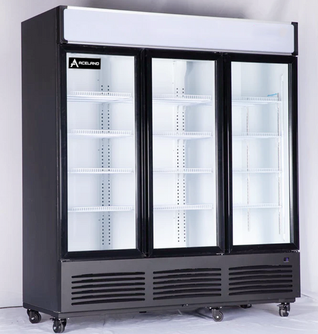 Aceland AKF-72BG 72" W Commercial Display Freezer Merchandiser 3 Glass Door 3 Section Stainless Steel Reach-In Glass Door Upright Air Cooling 54 Cu.ft for Restaurant, Bar, Shop, Retail