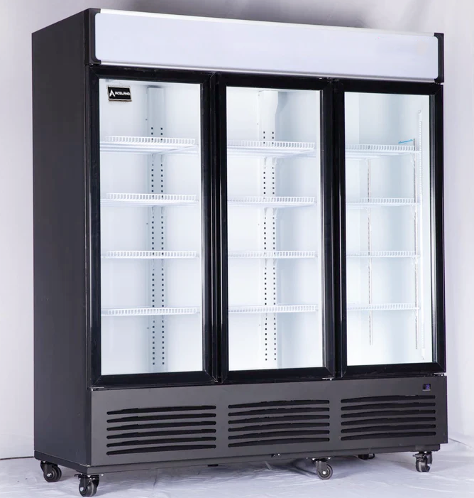 Aceland AKF-72BG 72" W Commercial Display Freezer Merchandiser 3 Glass Door 3 Section Stainless Steel Reach-In Glass Door Upright Air Cooling 54 Cu.ft for Restaurant, Bar, Shop, Retail