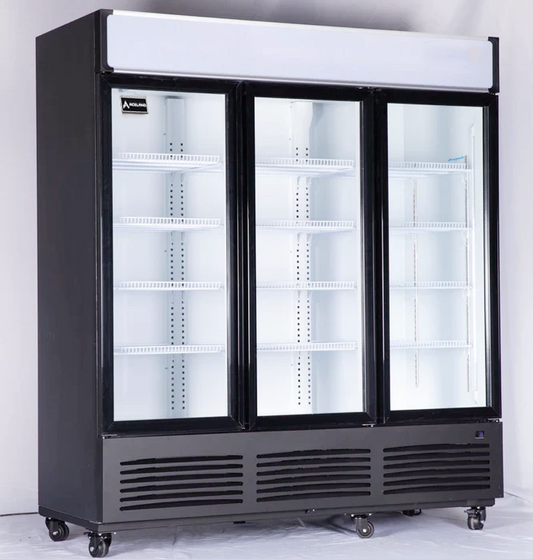 Aceland AKF-72BG 72" W Commercial Display Freezer Merchandiser 3 Glass Door 3 Section Stainless Steel Reach-In Glass Door Upright Air Cooling 54 Cu.ft for Restaurant, Bar, Shop, Retail