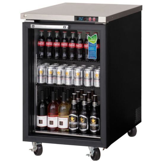 Everest  EBB23G 23-1/2" Black One Section Glass Door Back Bar Cooler - 8 Cu. Ft.