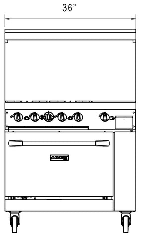 Dukers DCR36-4B12GM 36″ Gas Range with Four (4) Open Burners & 12″ Griddle