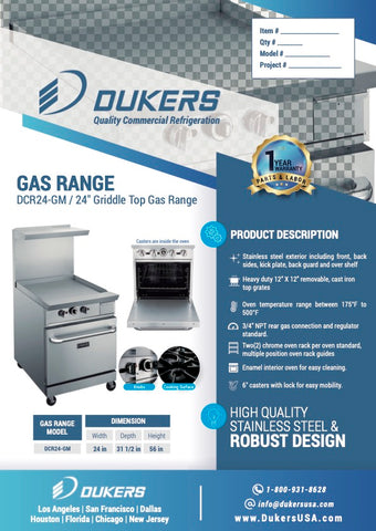 Dukers DCR24-GM 24″ Gas Range with 24″ Griddle
