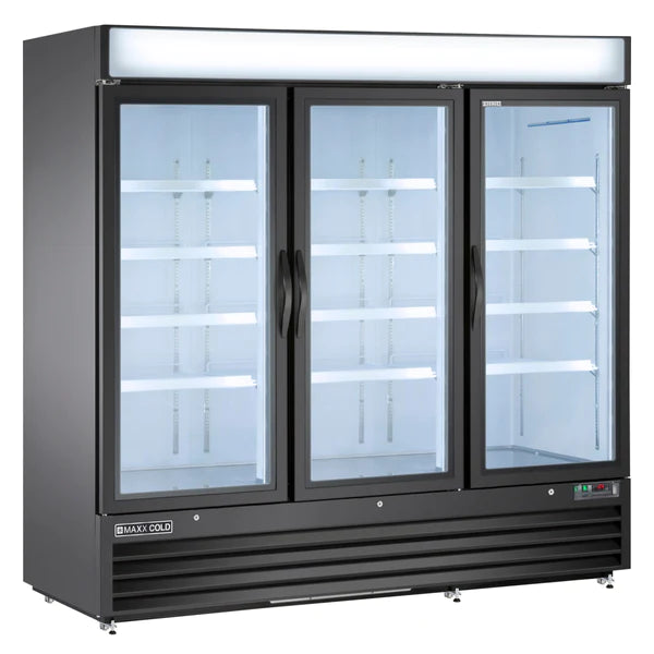 MXM3-72FBHC Maxx Cold Triple Door, Glass Door Freezer Merchandiser, Black, 72 Cu ft