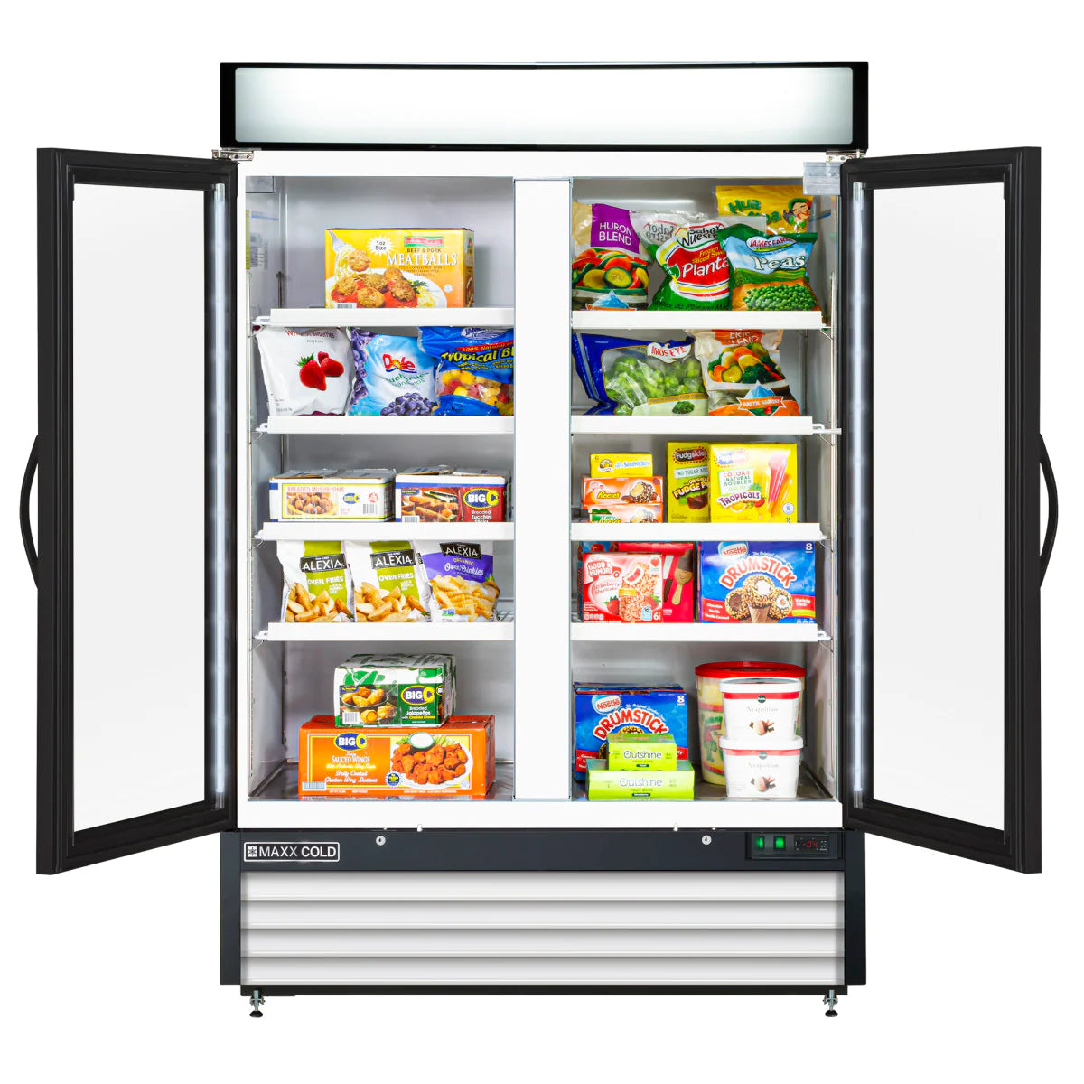 Maxx Cold MXM2-48FHC 54" Two Section Glass Doors Freezer Merchandiser in White, 48 cu.ft.