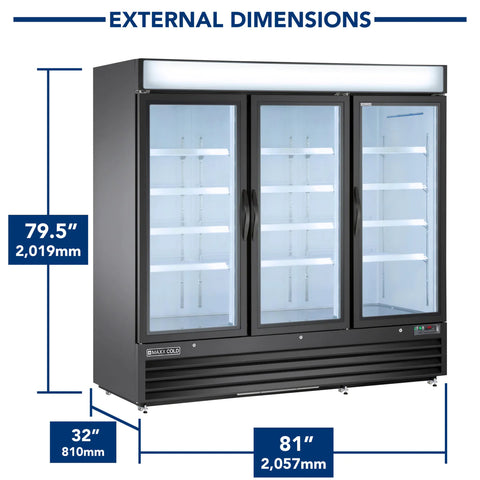 MXM3-72FBHC Maxx Cold Triple Door, Glass Door Freezer Merchandiser, Black, 72 Cu ft