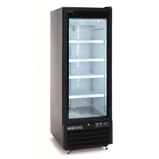 Maxx Cold MXGDM-30FBHC Single Glass Door Merchandiser Freezer, Large Storage Capacity, 30 cu. ft., in Black