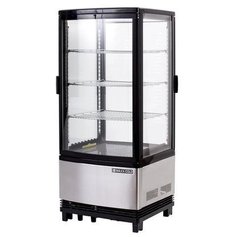 Maxx Cold MECR-32D 16" Self Service Countertop Refrigerated Display Case with 2 Pass-Thru Hinged Glass Doors , 3 Shelves - 3.03 cu. ft.