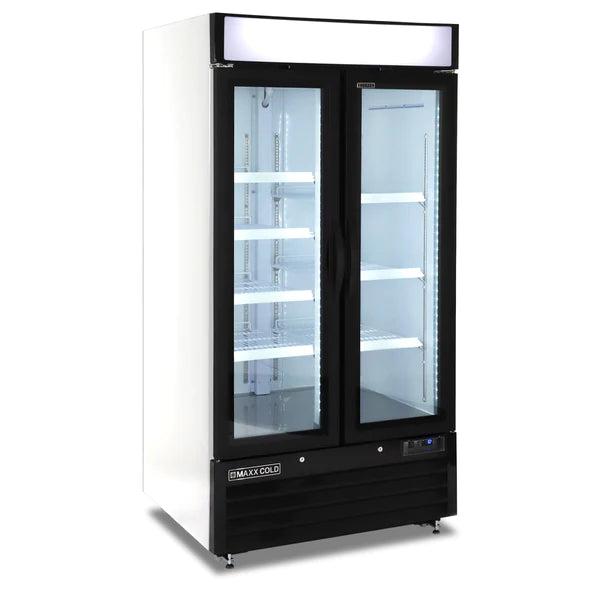 Maxx Cold MXM2-36FHC Double Glass Door Narrow Width Merchandiser Freezer, Swing Style Door, 36 cu. ft., White