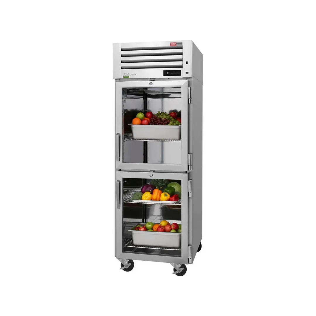 Turbo Air PRO-26-2R-G-N 28" 1-Section Reach-In Refrigerator w/ 2 Half Glass Doors, Top Mount, Stainless Steel, 26 cu. ft.