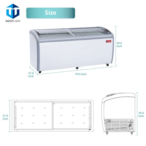 WESTLAKE 20 Cu.Ft Commercial Ice Cream Display Freezer Glass Top ETL 71"W