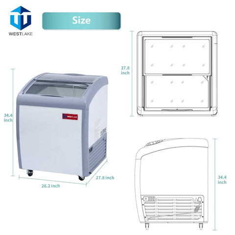 WESTLAKE 5.4 Cu.Ft Commercial Ice Cream Display Freezer Glass Top ETL 27"W