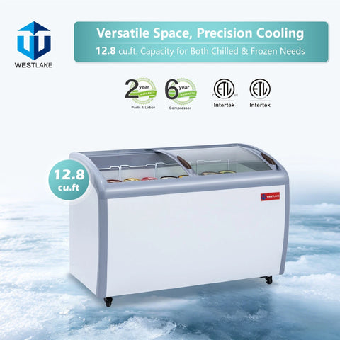 WESTLAKE 13 Cu.Ft Commercial Ice Cream Display Freezer Glass Top ETL 50"W