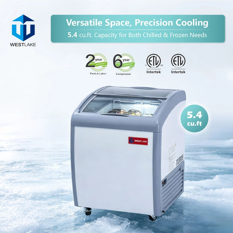 WESTLAKE 5.4 Cu.Ft Commercial Ice Cream Display Freezer Glass Top ETL 27"W