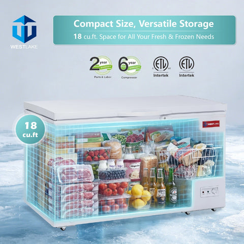 WESTLAKE 18 Cu.Ft Commercial Chest Freezer Deep Freezer with Lock ETL White