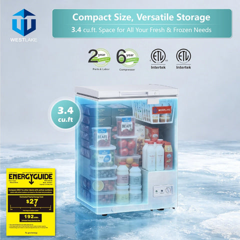 WESTLAKE 3.4 Cu.Ft Chest Freezer Deep Freezer with Lock CSA Listed White