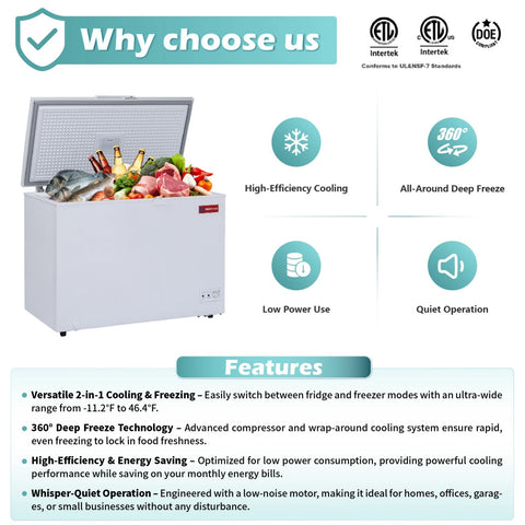 WESTLAKE 10 Cu.Ft Chest Freezer Deep Freezer with Lock CSA Listed White