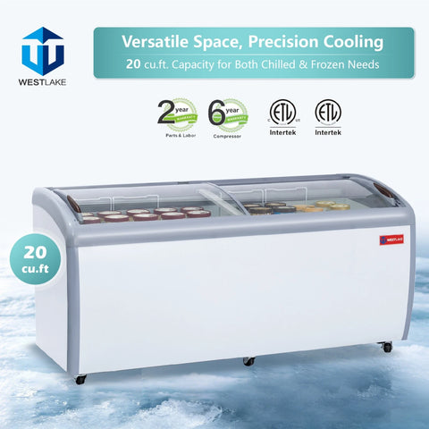 WESTLAKE 20 Cu.Ft Commercial Ice Cream Display Freezer Glass Top ETL 71"W