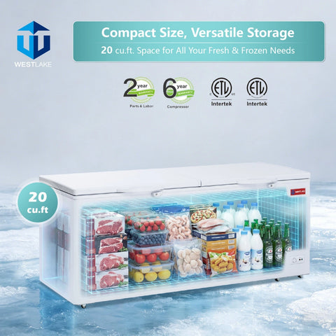 WESTLAKE 20 Cu.Ft Commercial Chest Freezer Deep Freezer with Lock ETL White