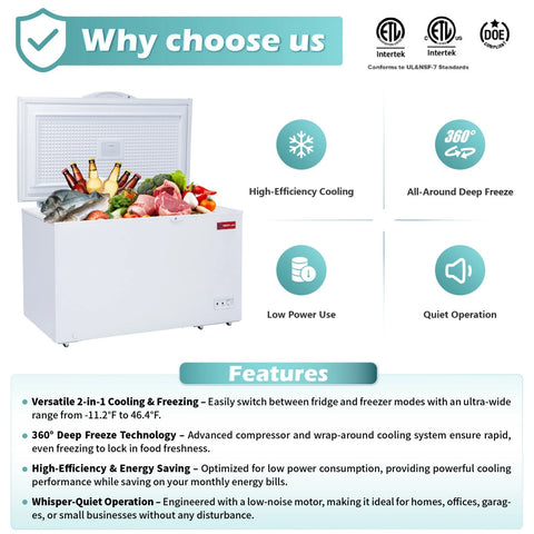 WESTLAKE 12 Cu.Ft Commercial Chest Freezer Deep Freezer with Lock ETL White