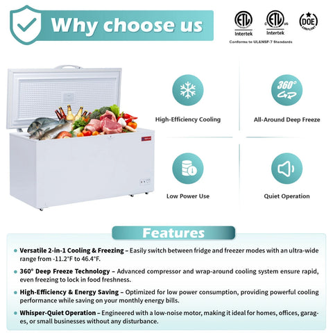WESTLAKE 18 Cu.Ft Commercial Chest Freezer Deep Freezer with Lock ETL White