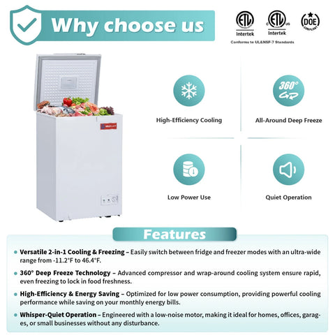 WESTLAKE 3.4 Cu.Ft Chest Freezer Deep Freezer with Lock CSA Listed White