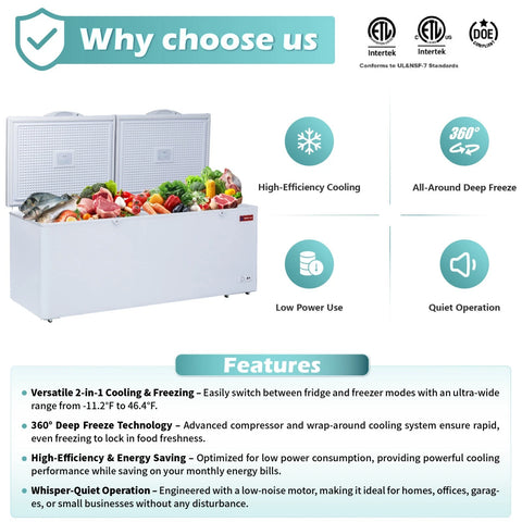 WESTLAKE 20 Cu.Ft Commercial Chest Freezer Deep Freezer with Lock ETL White