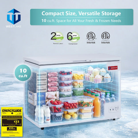 WESTLAKE 10 Cu.Ft Chest Freezer Deep Freezer with Lock CSA Listed White
