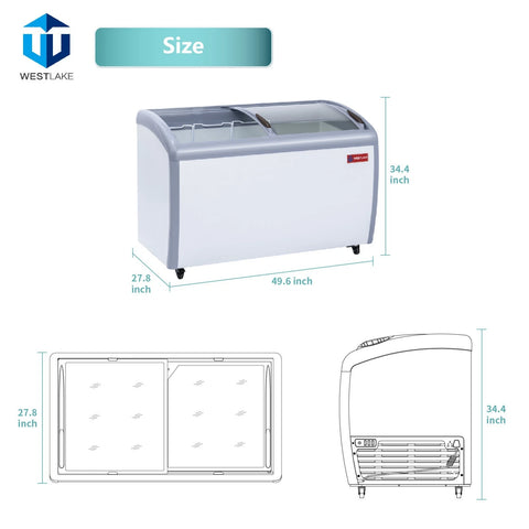 WESTLAKE 13 Cu.Ft Commercial Ice Cream Display Freezer Glass Top ETL 50"W