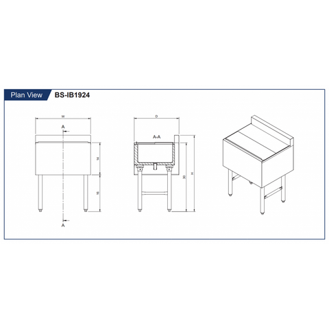 GSW BS-IB1924 Stainless Steel Underbar Ice Bin 19x24"