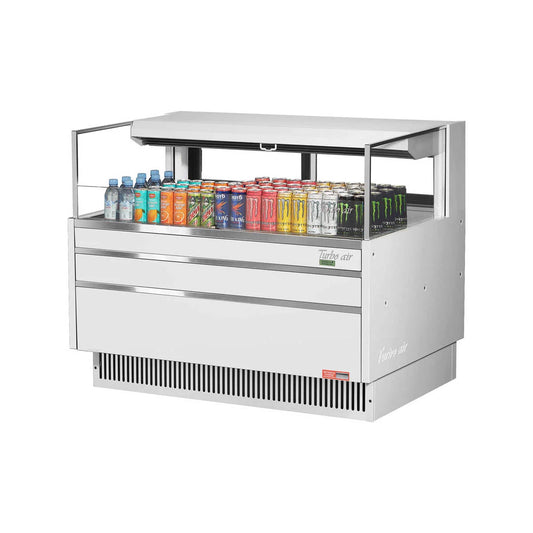 Turbo Air TOM-48L-UF-W-1S-N 47" Low Profile White Horizontal Open Display Case w/ Glass Side Panel - 6 Cu. Ft.