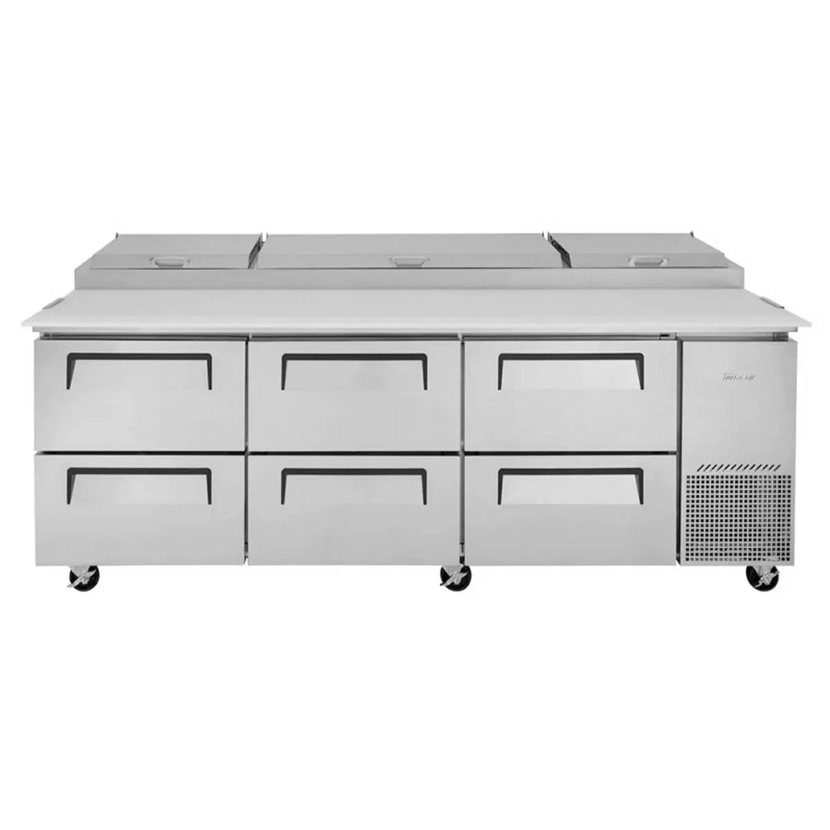 Turbo Air TPR-93SD-D6-N 93" Refrigerated Pizza Prep Table w/ 6 Drawers, 12 Condiment Pans