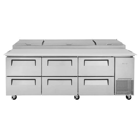 Turbo Air TPR-93SD-D6-N 93" Refrigerated Pizza Prep Table w/ 6 Drawers, 12 Condiment Pans