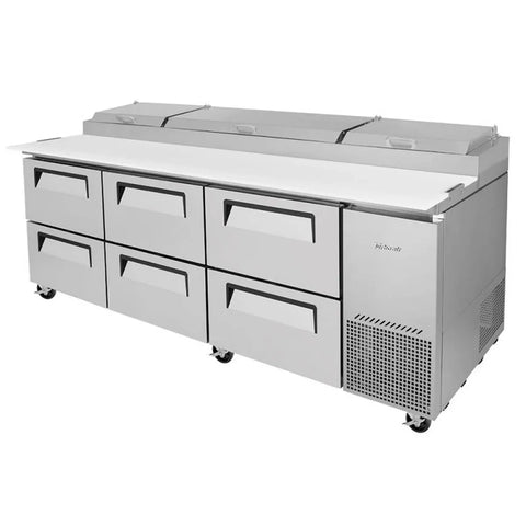 Turbo Air TPR-93SD-D6-N 93" Refrigerated Pizza Prep Table w/ 6 Drawers, 12 Condiment Pans