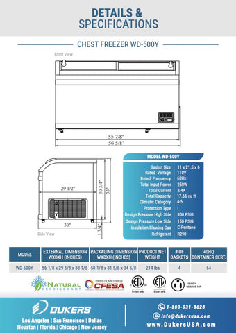 Dukers WD-500Y 56" Commercial Chest Freezer in White 17.6 Cu. Ft