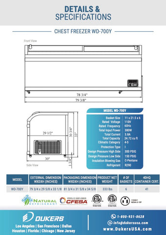 Dukers WD-700Y 79" Commercial Chest Freezer in White 24.7 Cu. Ft.