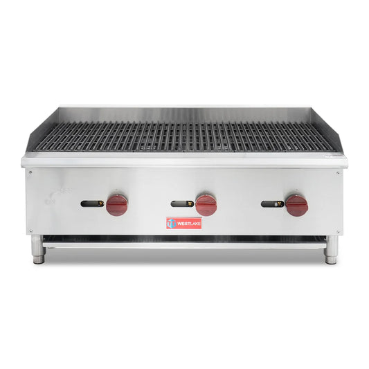 Commercial Charbroiler, WESTLAKE ECB-36S 36" Gas Countertop Radiant Charbroiler 3 Burner Char Broiler- 90,000 BTU