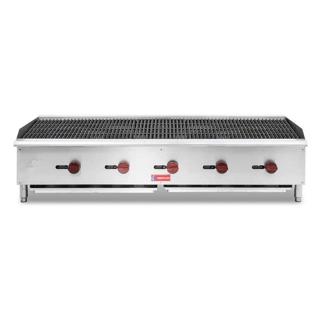 Commercial Charbroiler, WESTLAKE ECB-60S 60" Gas Countertop Radiant Charbroiler 5 Burner Char Broiler - 150,000 BTU