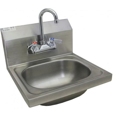 GSW HS-1615WG Stainless Wall Mt Hand Sink 16x15 w Gooseneck No Lead Faucet